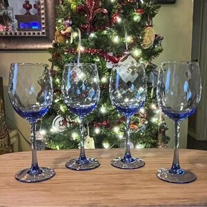 Vintage Cobalt Optic Swirl Wine Glasses